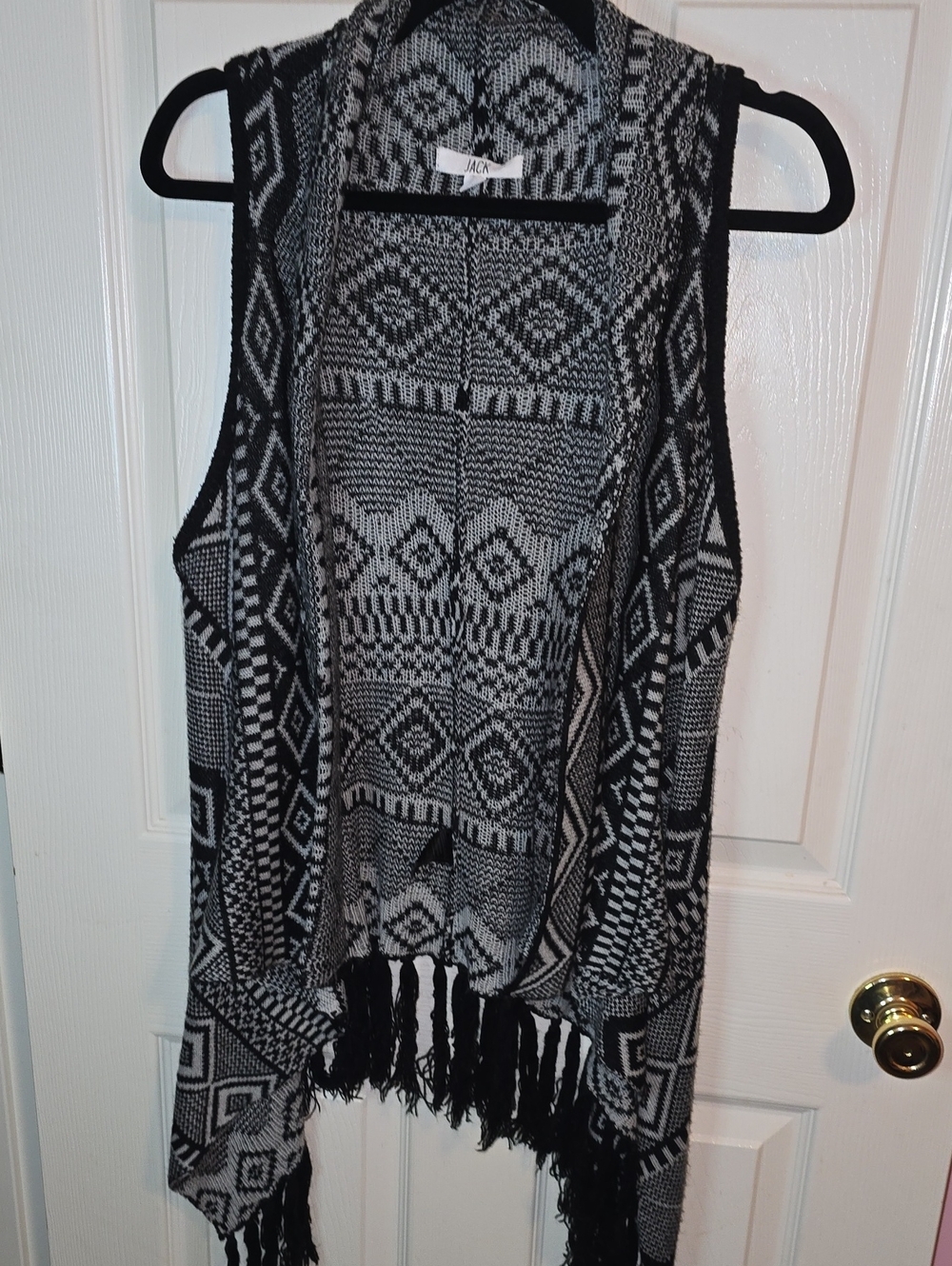 Jack by BB Dakota Black & Gray Aztec Fringe Knit Vest